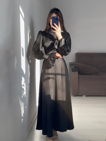 Woochic robe à manches longues col mi-haut à volants noir S